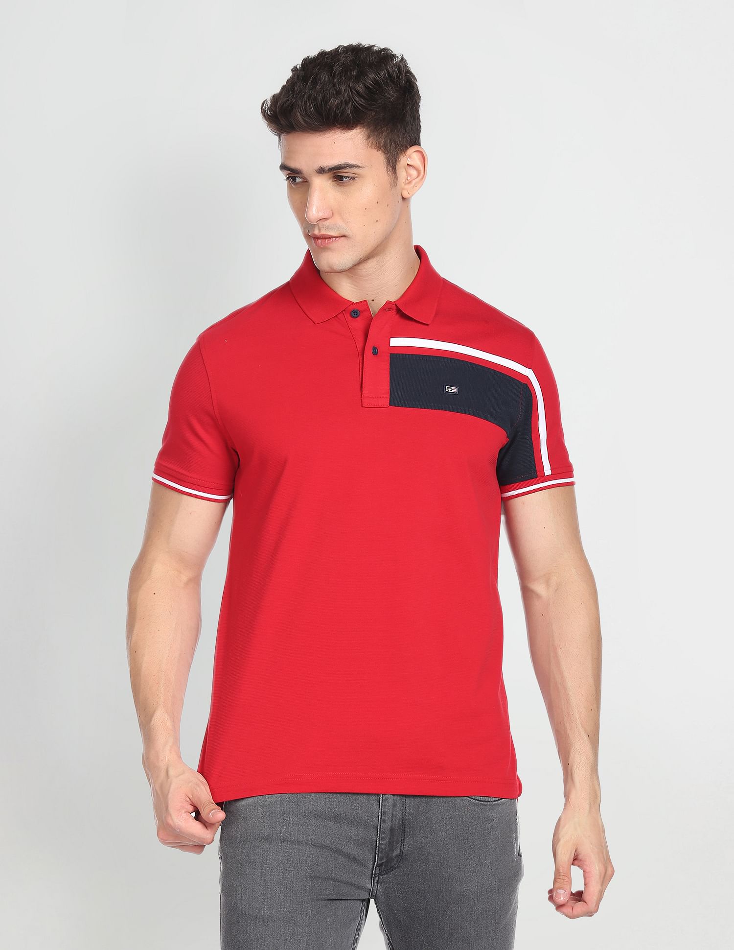 Arrow Sports Striped Collar Cotton Polo Shirt
