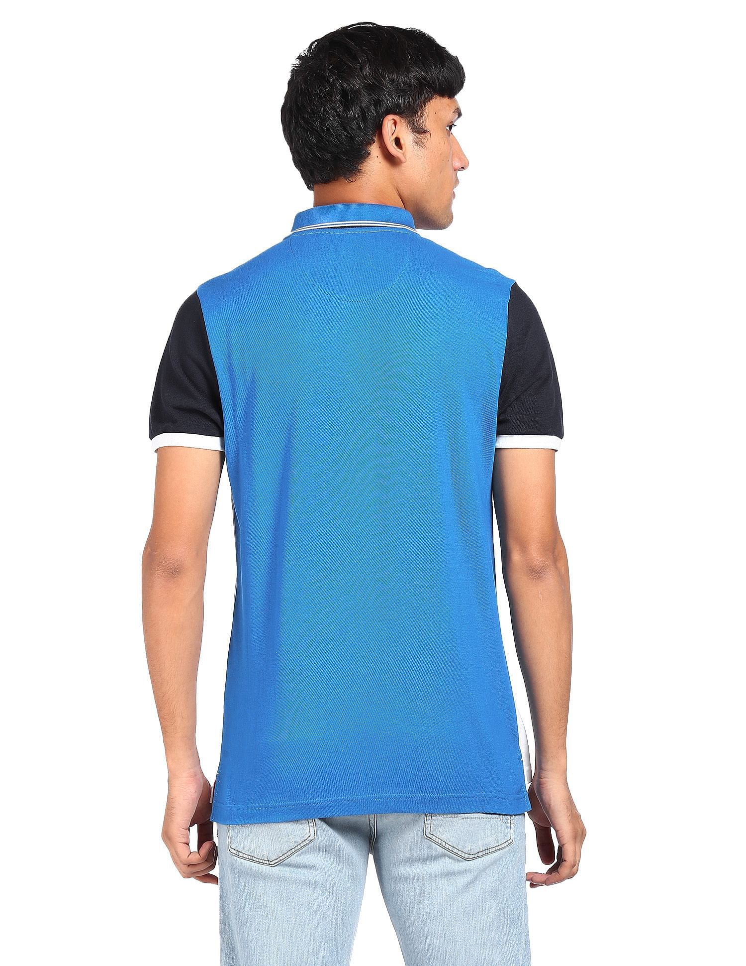 AD by Arvind Cotton Colour Block Polo Shirt