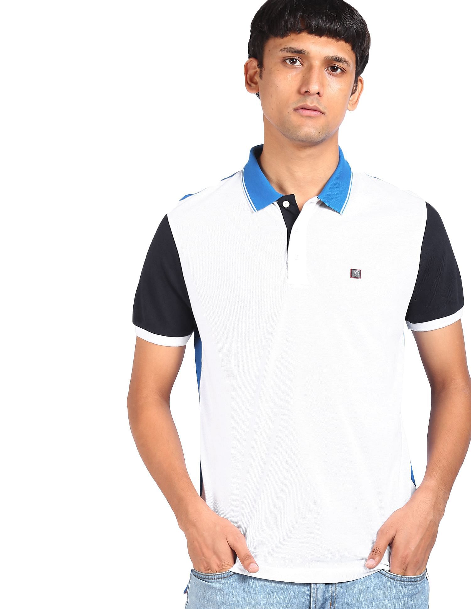AD by Arvind Cotton Colour Block Polo Shirt
