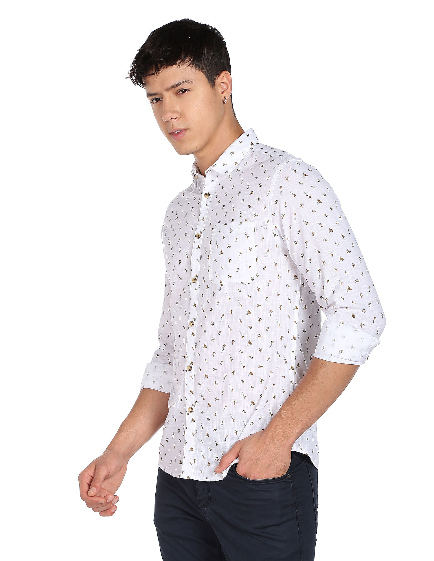 Flying Machine Slub Floral Slim Fit Shirt