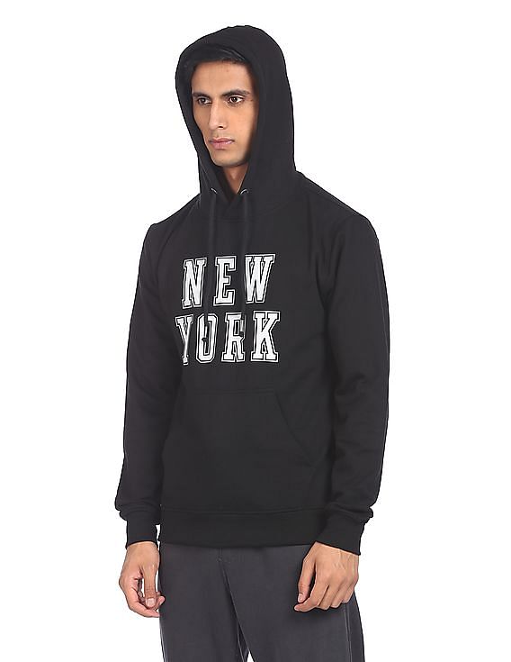 Aeropostale Men Black Long Sleeve Printed Hood Sweatshirt