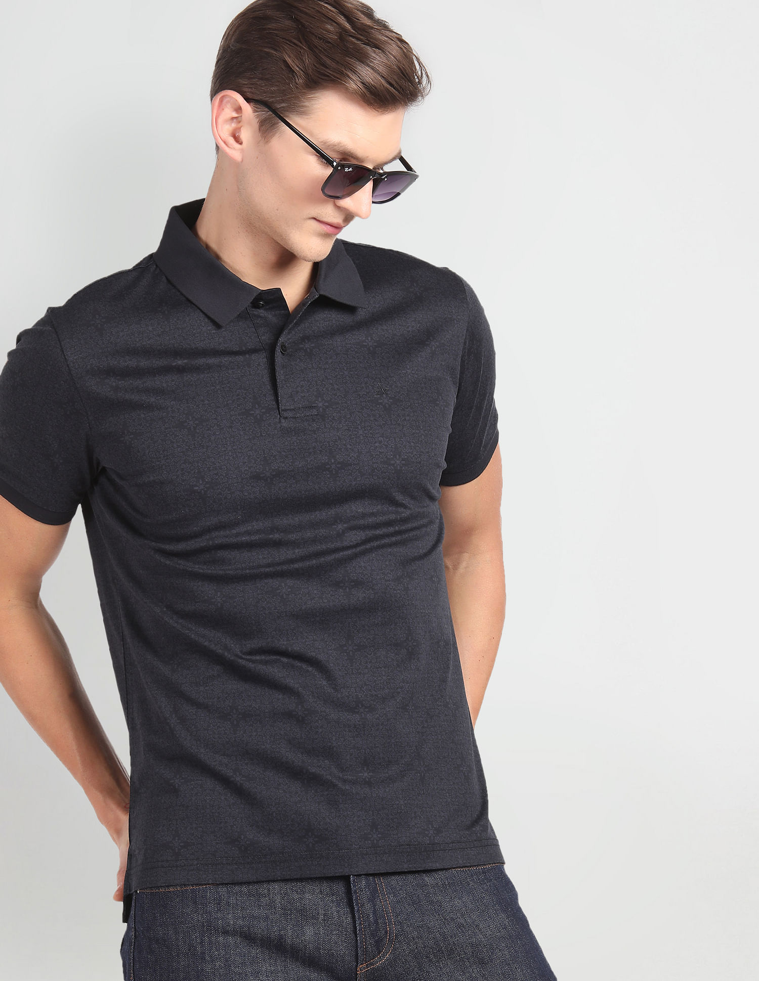 Arrow Motif Print Cotton Polo Shirt