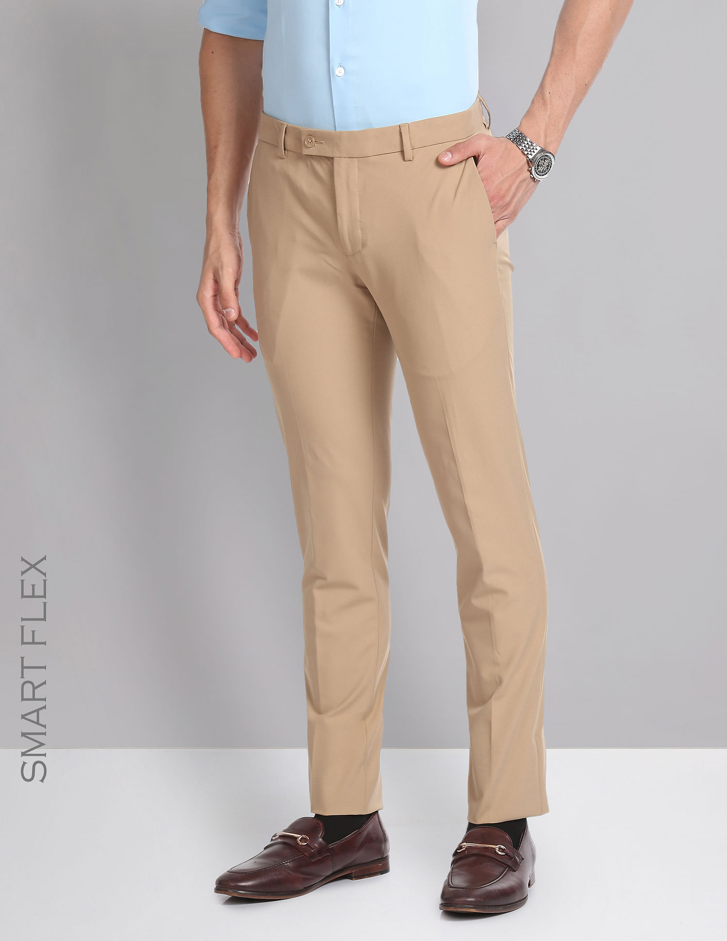 Formal Trouser Shop Online Men Beige Cotton Blend Formal Trouser at Cliths