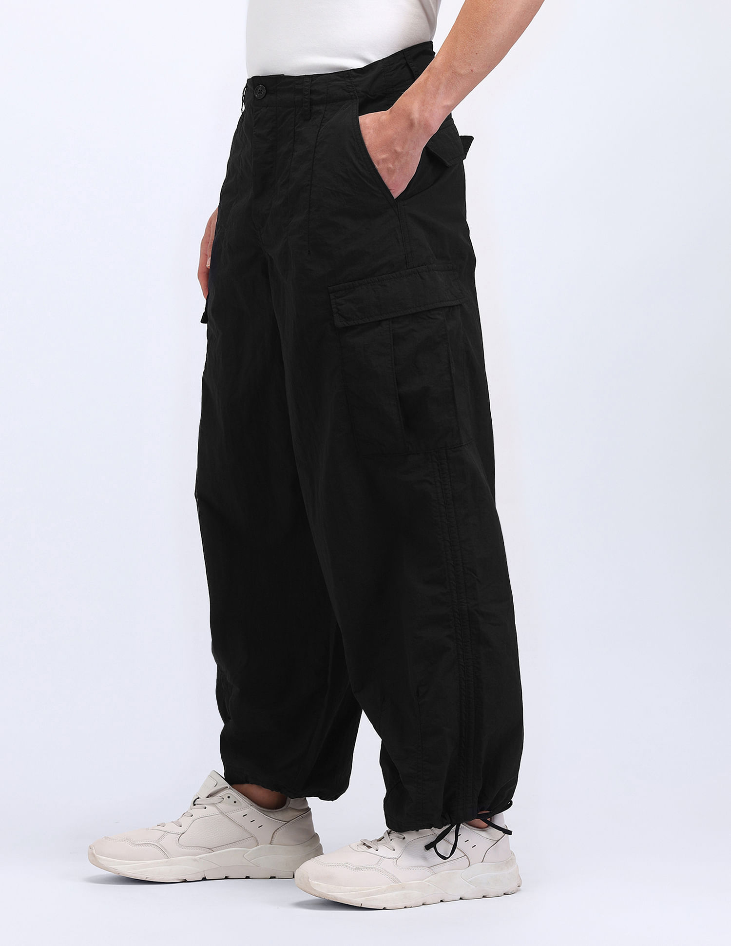 Flying Machine Loose Fit Solid Cargo Trousers