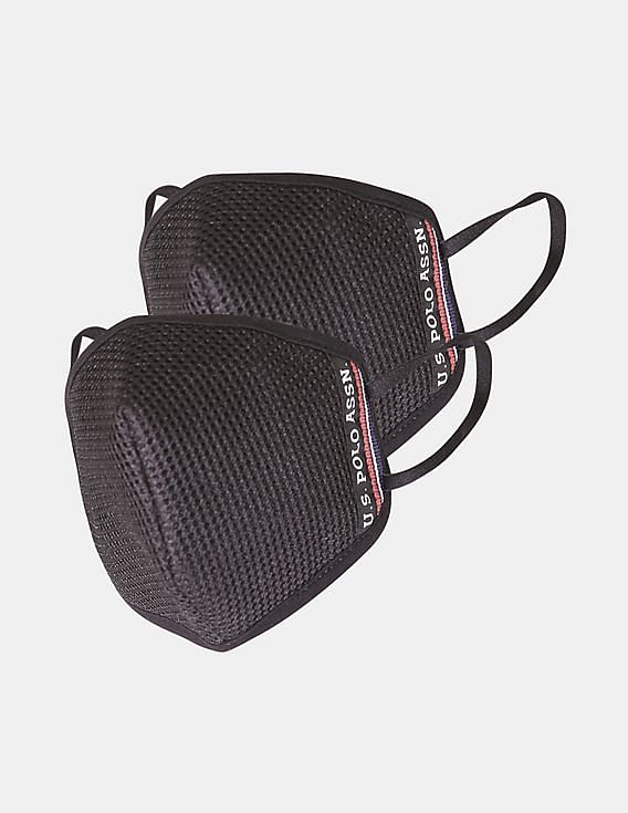 U.S. Polo Assn. Unisex Adults Black Triple Layer Anti Pollution Outdoor Reusable Airmesh Face Masks - Pack Of 2