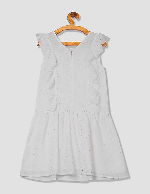 U.S. Polo Assn. Kids Girls Ruffle Trim Foil Print Dress