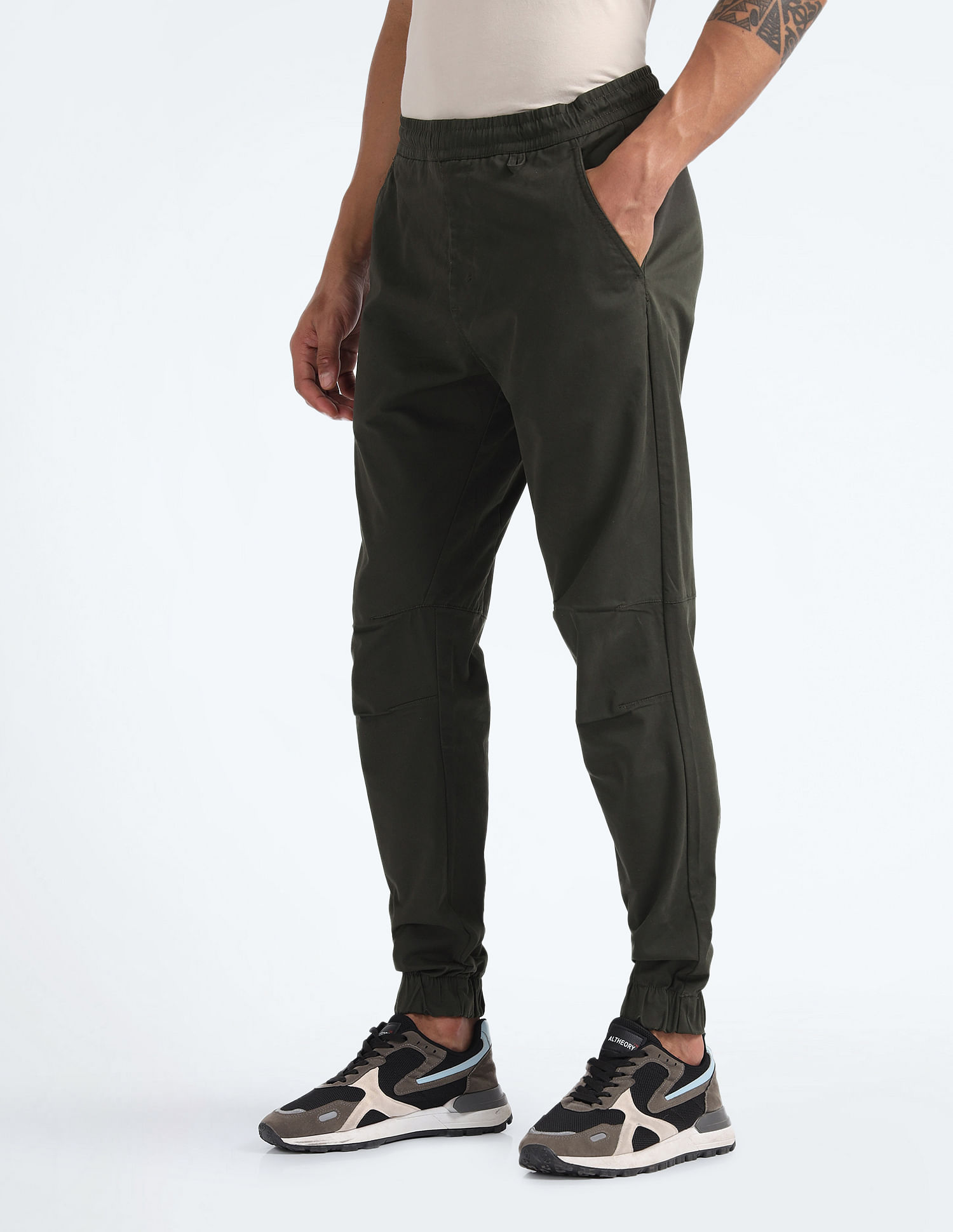 Flying Machine Drawstring Waist Solid Joggers