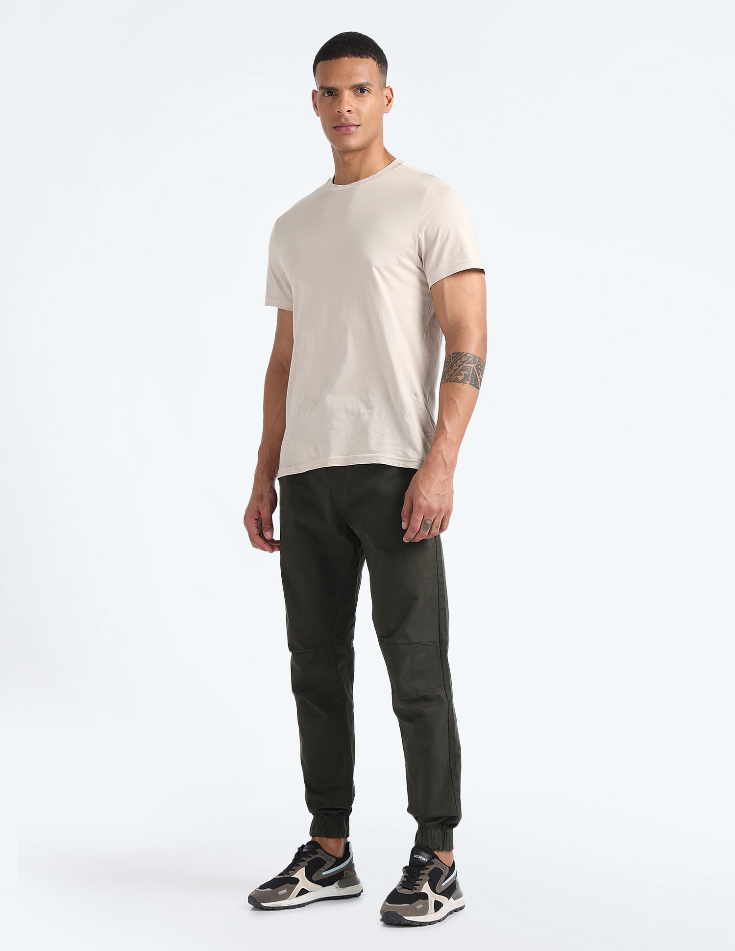 Flying Machine Drawstring Waist Solid Joggers