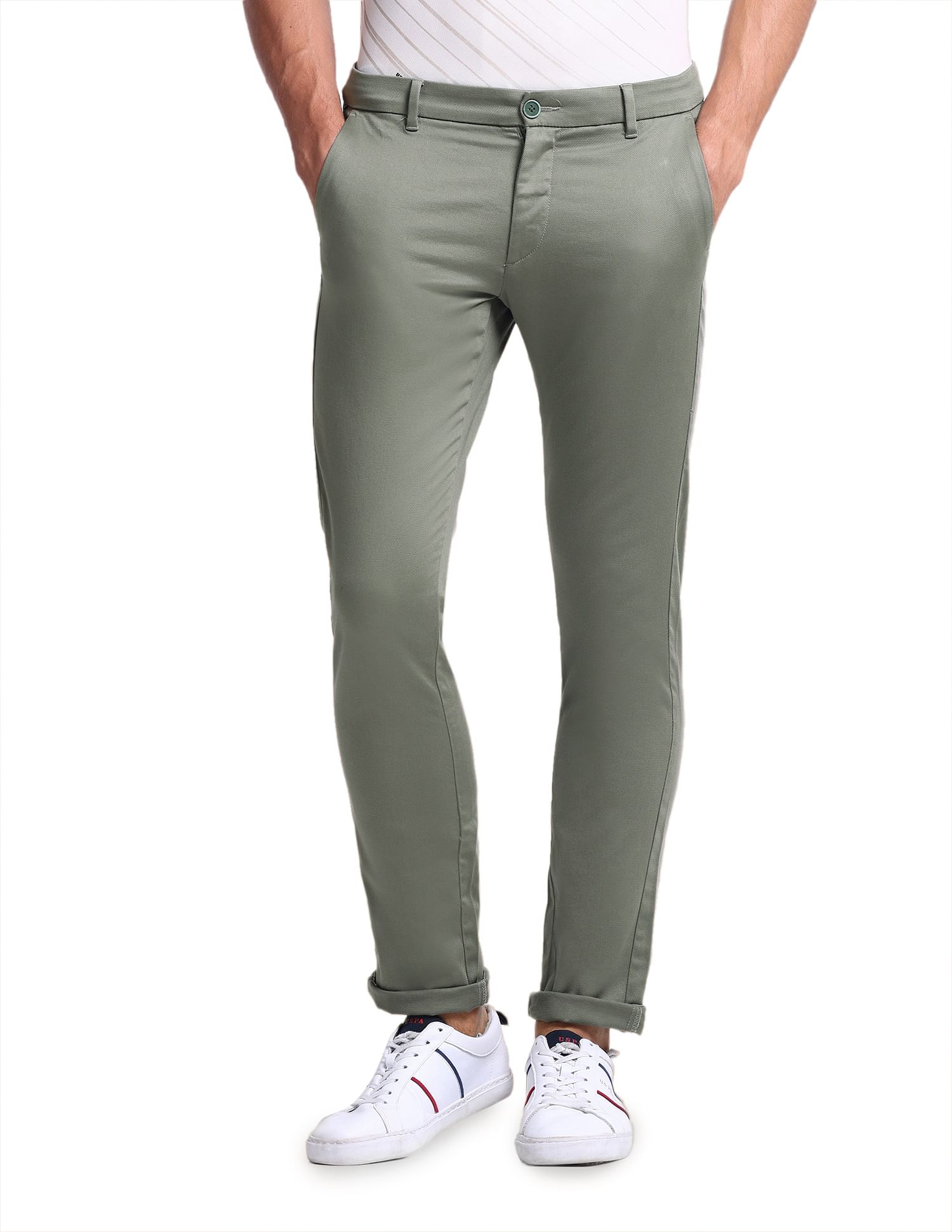 U.S. Polo Assn. Slim Straight Fit Solid Trousers