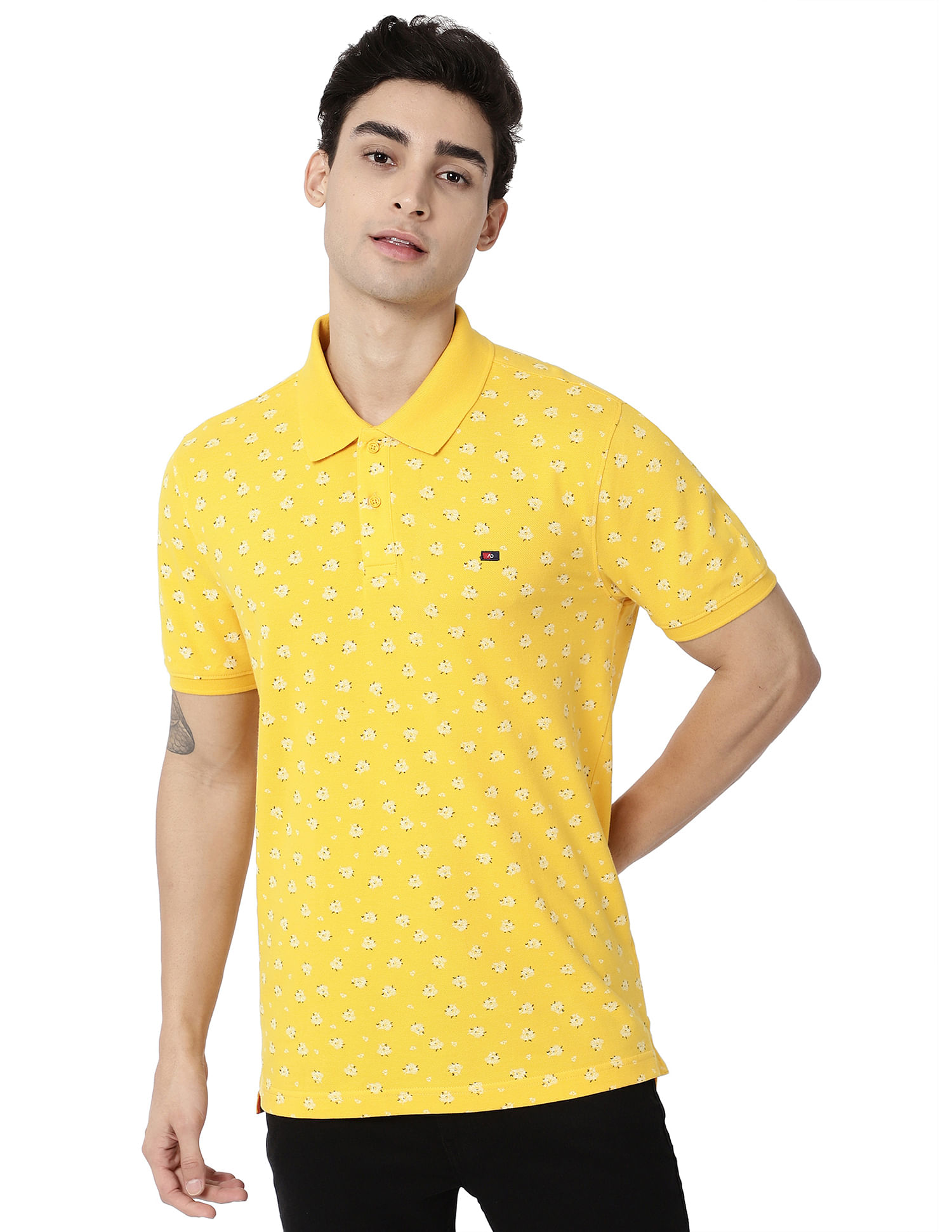 AD by Arvind Floral Print Cotton Pique Polo Shirt