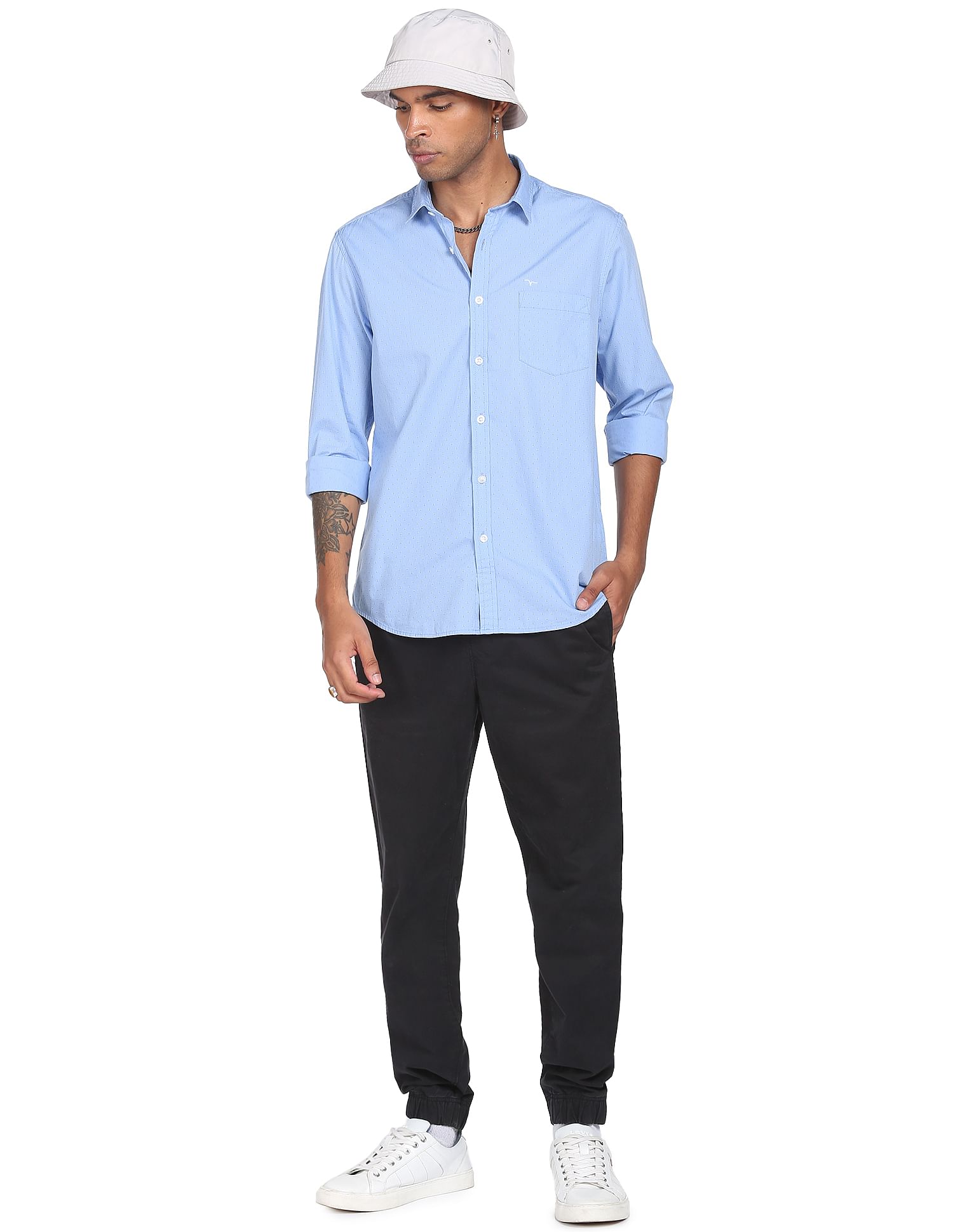 Flying Machine Barrel Cuff Geometric Print Shirt