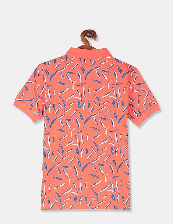 U.S. Polo Assn. Kids Boys Orange Leaf Print Pique Polo Shirt