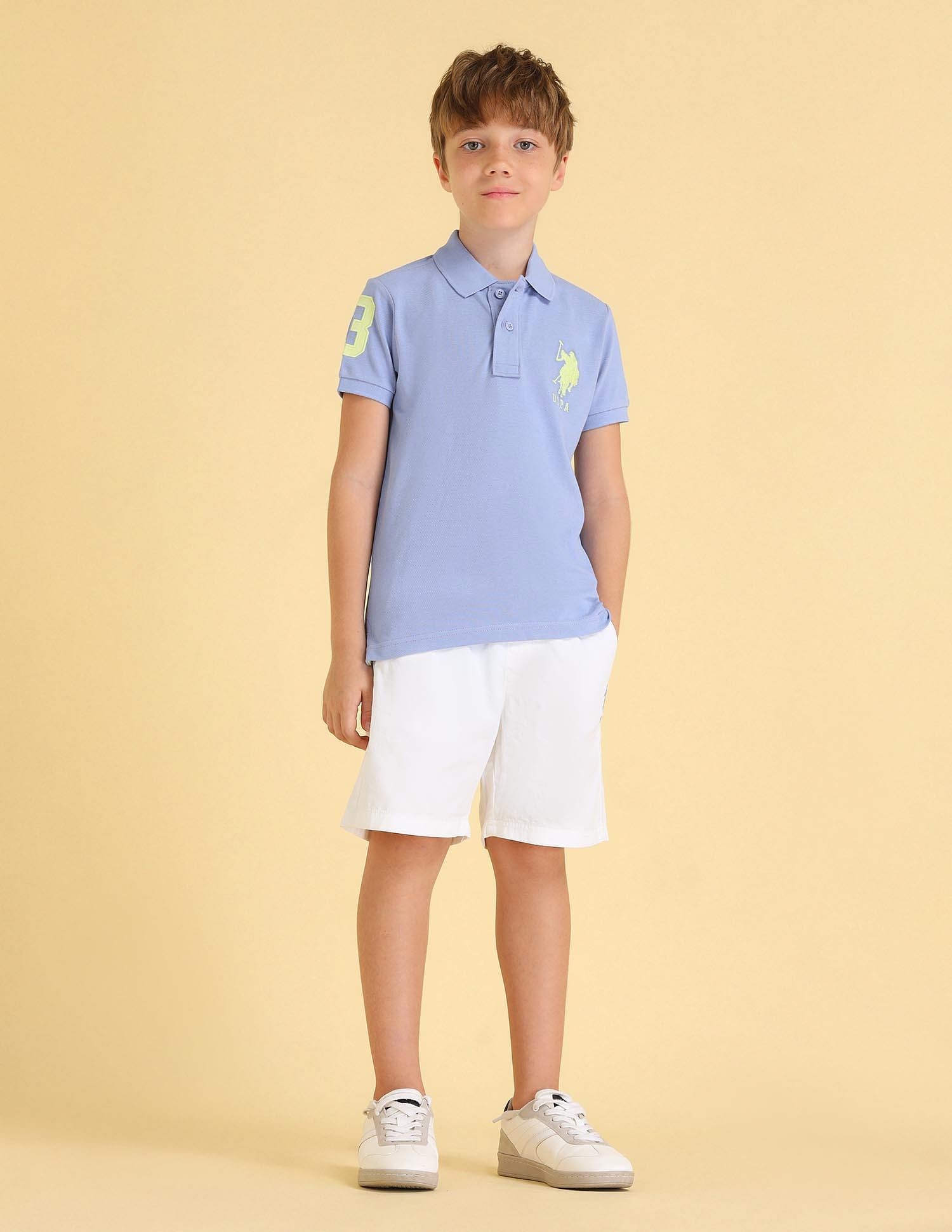 U.S. Polo Assn. Kids Boys Numeric Applique Solid Polo Shirt