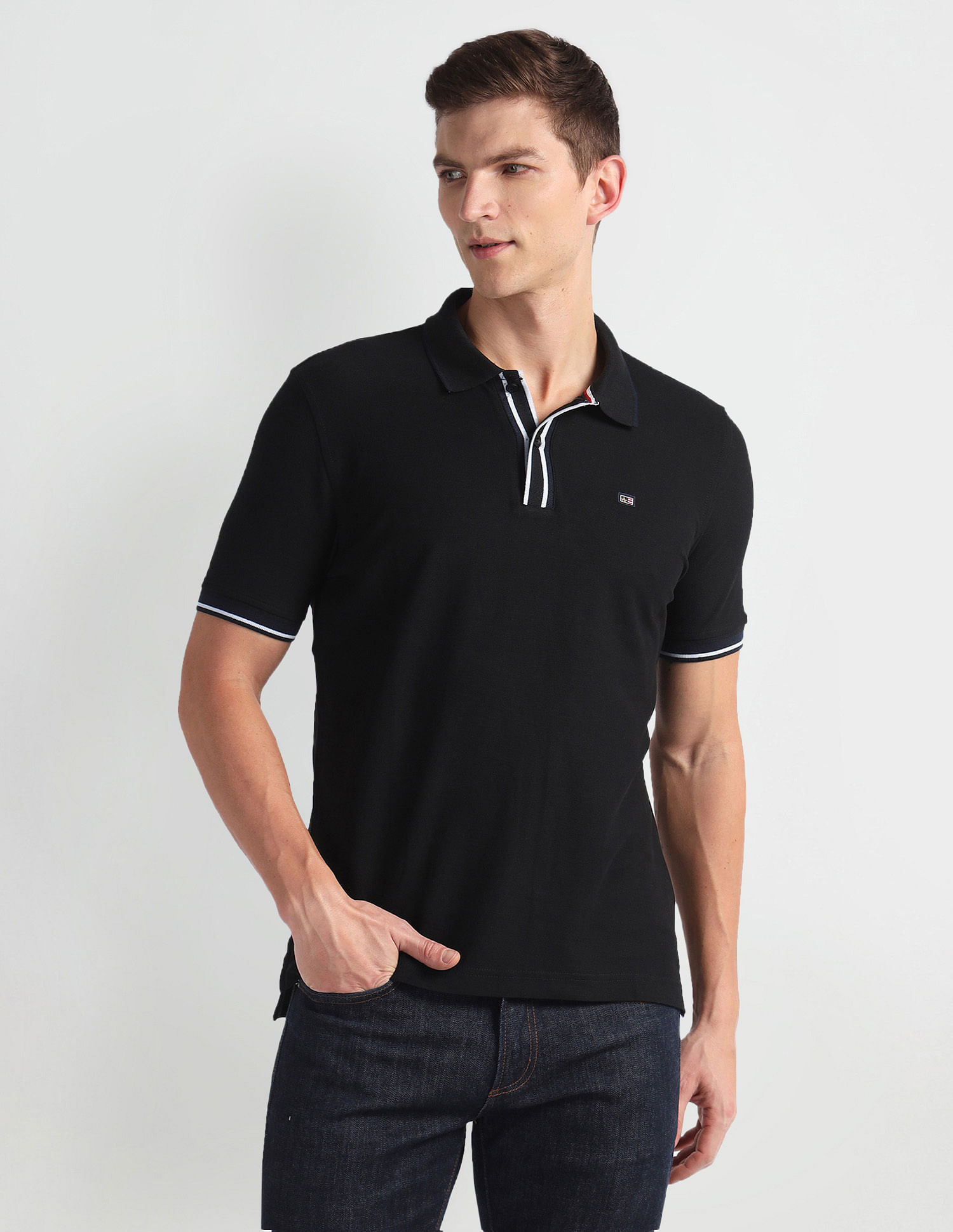 Arrow Sports Tipped Collar Solid Polo Shirt