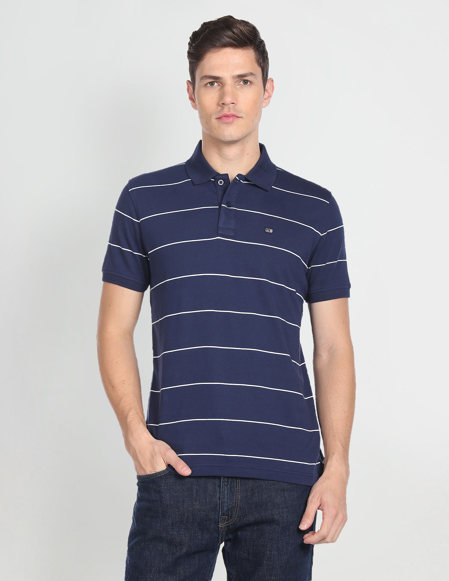 Arrow Sports Horizontal Stripe Cotton Polo Shirt
