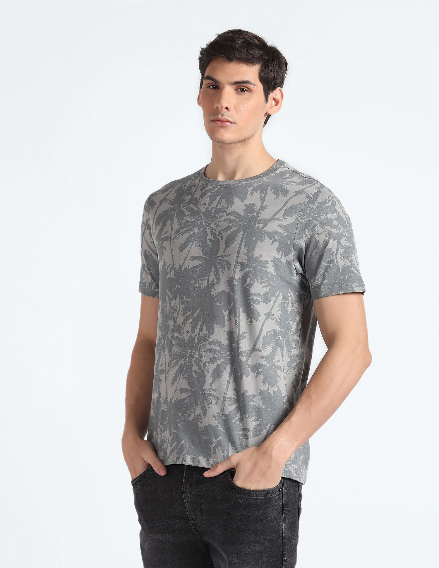 Flying Machine Crew Neck Tropical Print T-Shirt