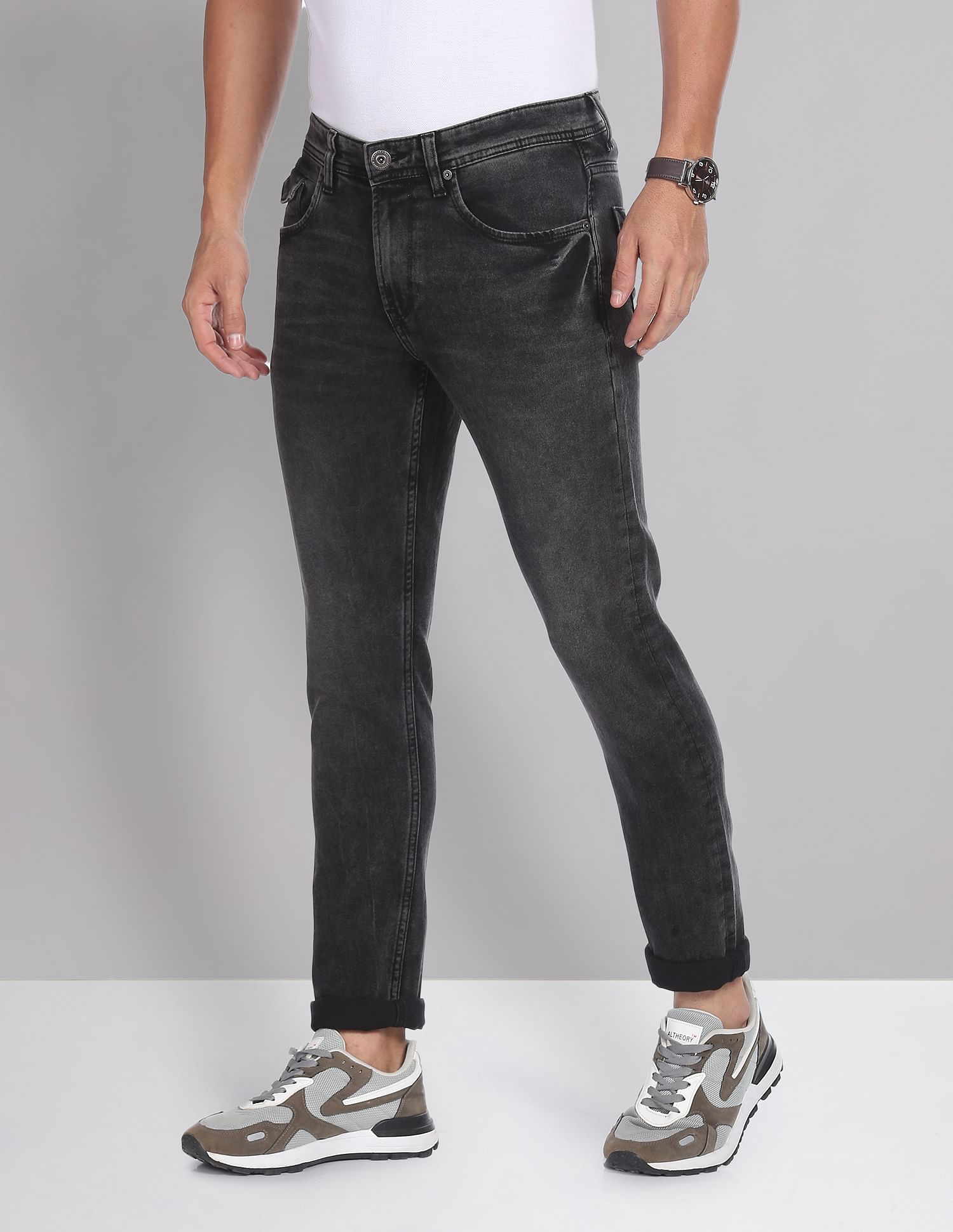 AD by Arvind Skinny Fit Stone Wash Jeans