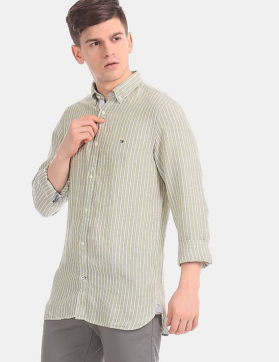Buy Tommy Hilfiger Men Green Slim Striped Casual Shirt NNNOW.com