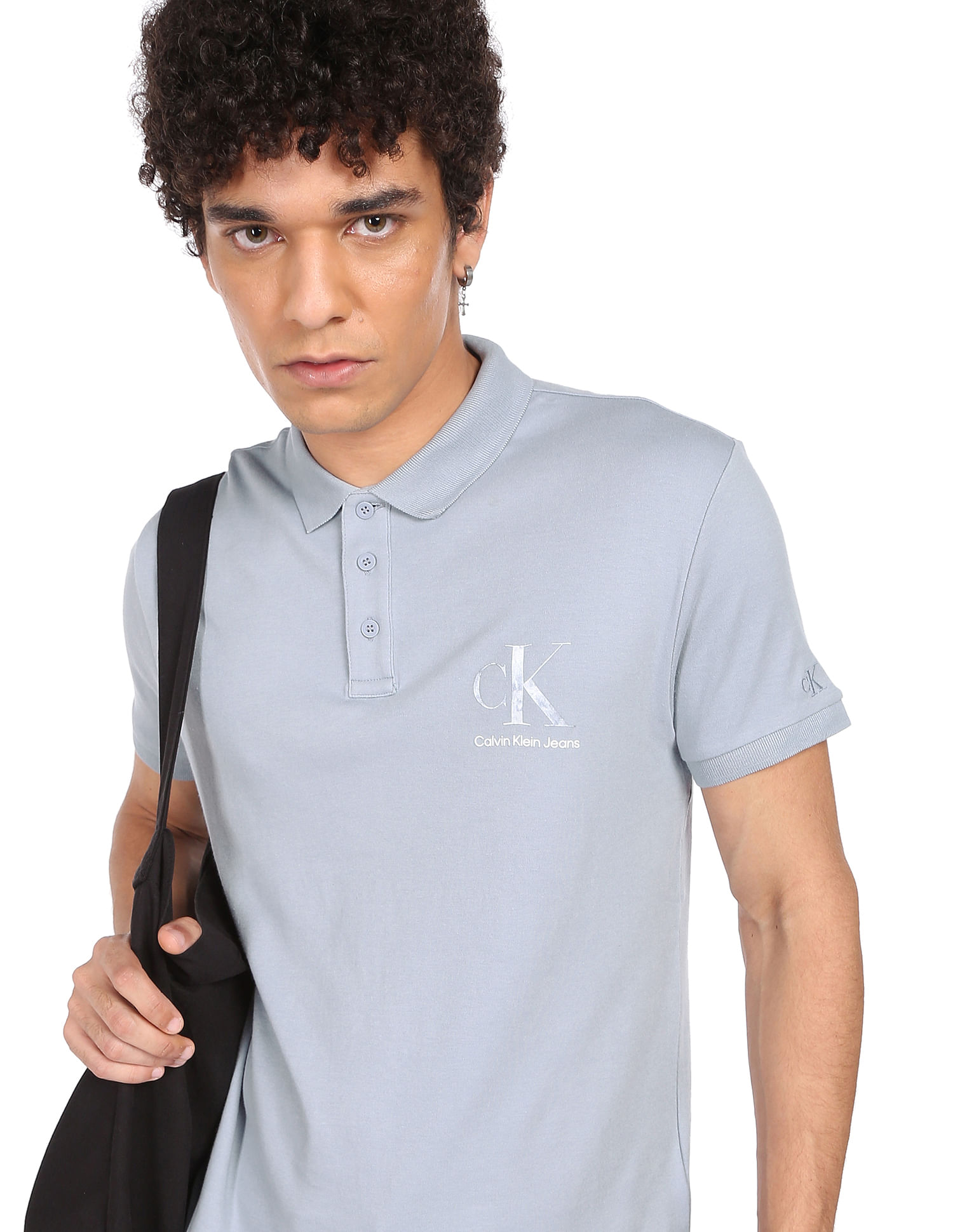 Buy Calvin Klein Men Blue Short Sleeve Brand Monogram Polo Shirt 
