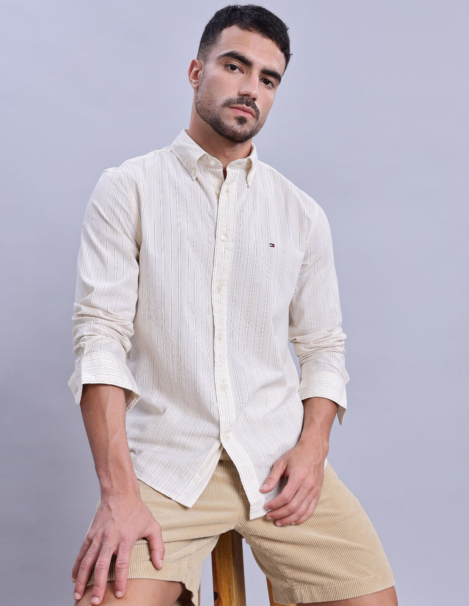 Tommy Hilfiger Striped Regular Fit Plain Woven Shirt