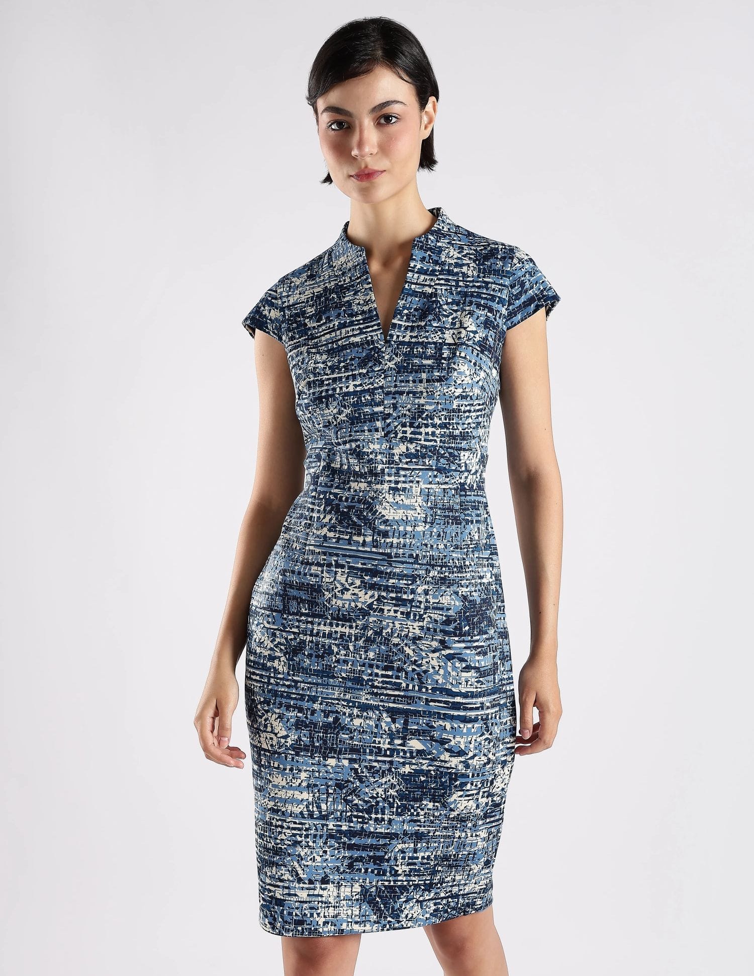 mandarin collar bodycon dress INAWLY Women's Simple Solid Color Mandarin Collar Short Sleeve Bodycon Dress,  Summer