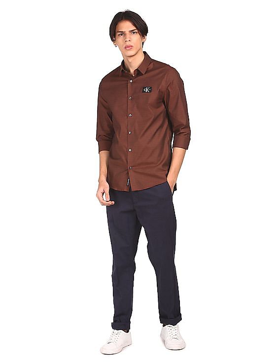 Calvin Klein Men Brown French Placket Textured Casual Shirt