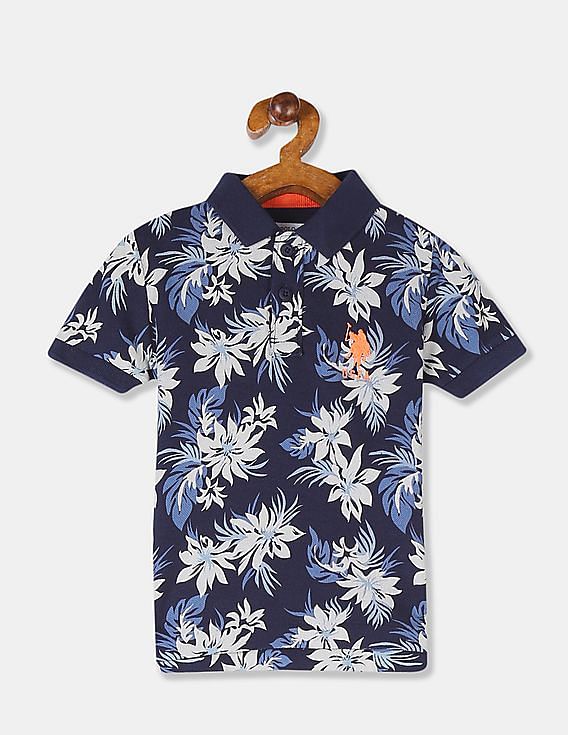 Buy U.S. Polo Assn. Kids Boys Boys Blue Floral Print Pique Polo Shirt NNNOW