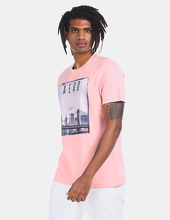Pink Ribbed Printed T-shirt