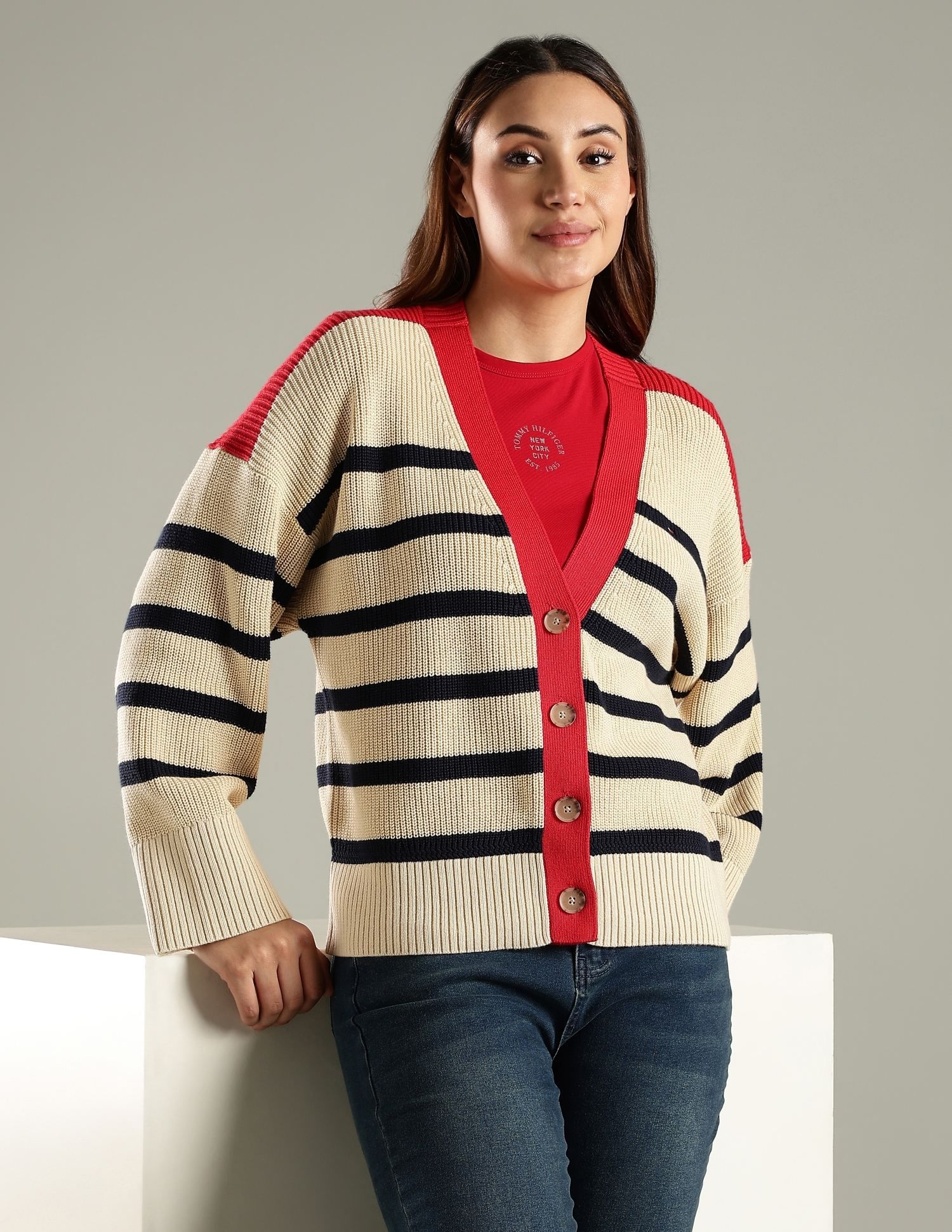 Buy Tommy Hilfiger Relaxed Fit Cotton V-Neck Cardigan