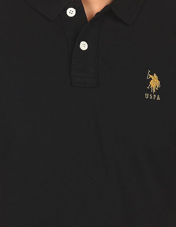 U.S. Polo Assn. Men Black Solid Polo T-Shirt