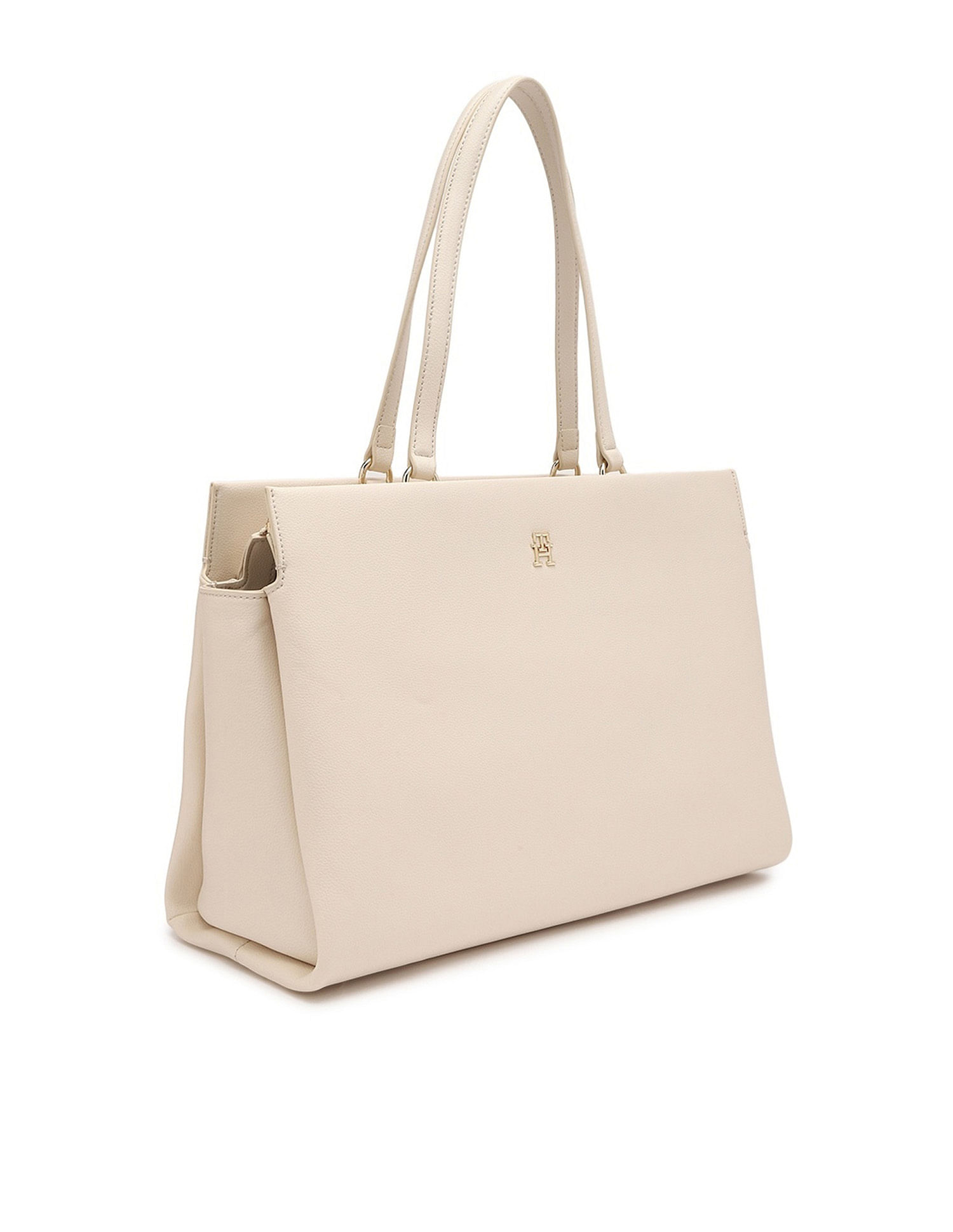 Tommy Hilfiger Solid Beige Polyester Tote Bag