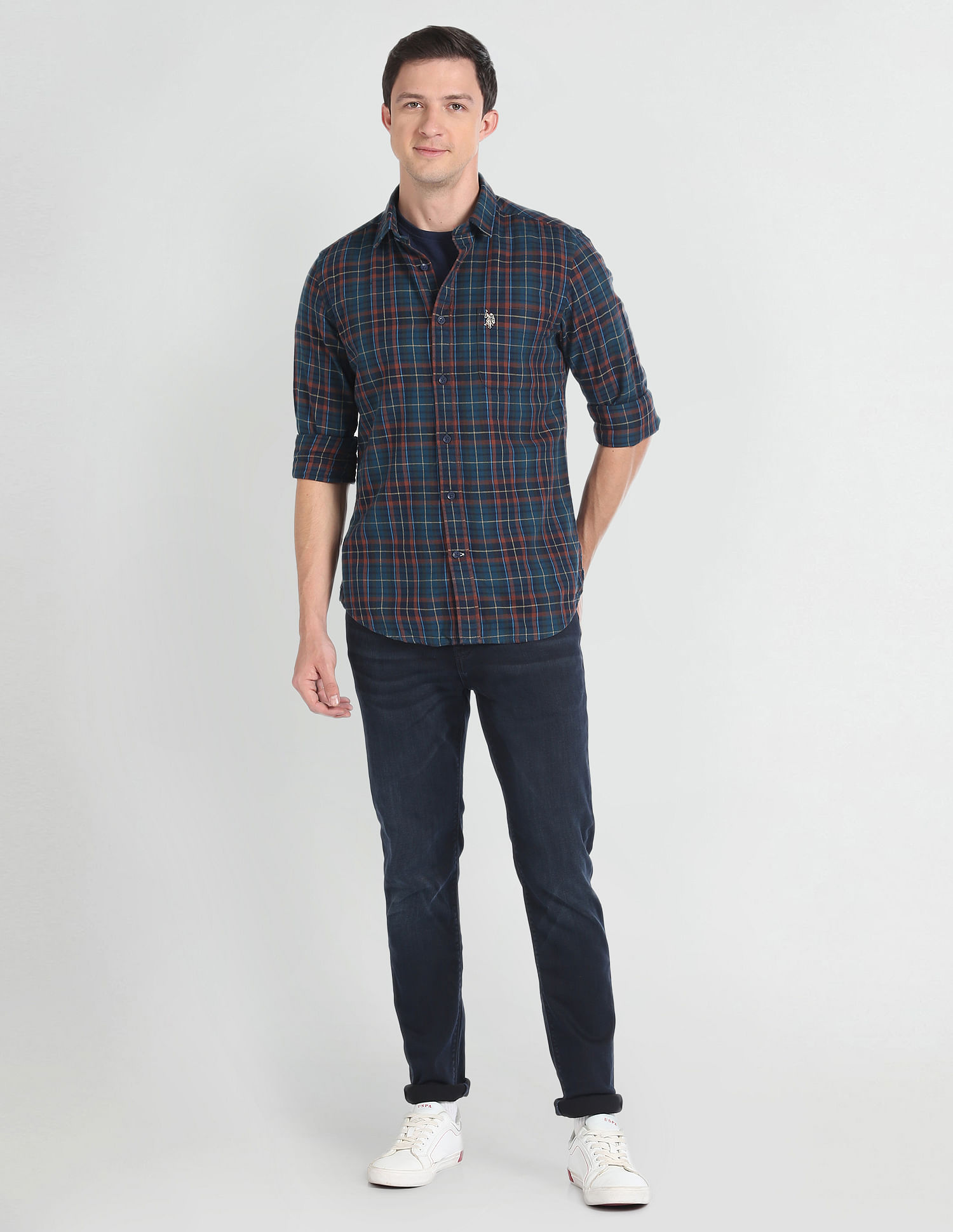 U.S. Polo Assn. Denim Co. Cutaway Collar Plaid Check Slim Fit Shirt