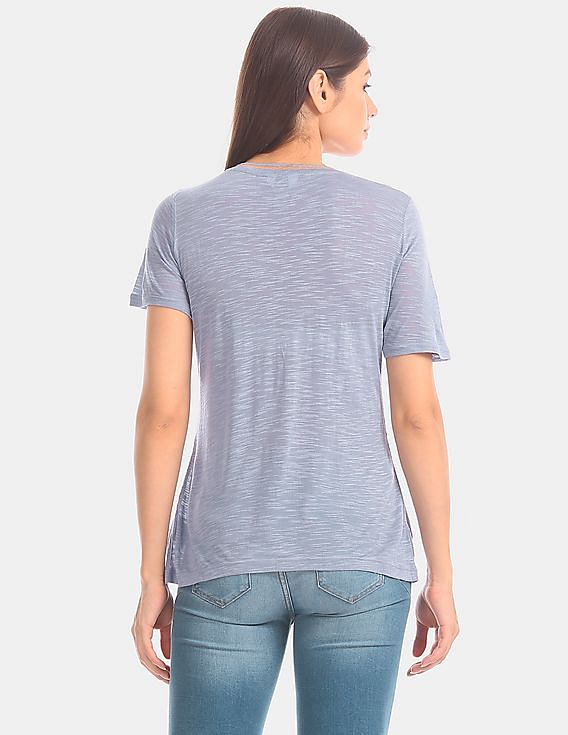 U.S. Polo Assn. Women Blue Slubbed Modal Jersey Printed T-Shirt
