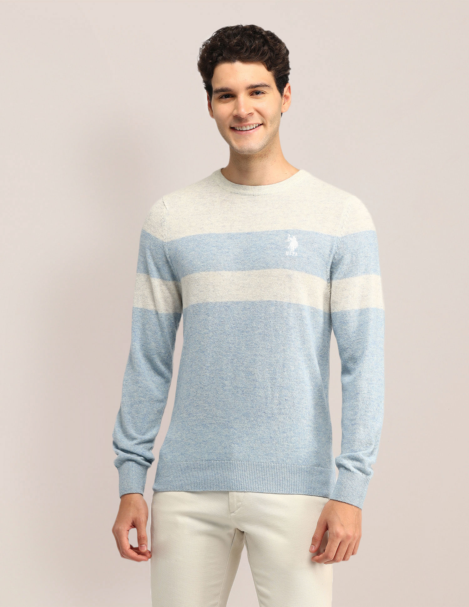 U.S. Polo Assn. Colour Blocked Regular Fit Sweater