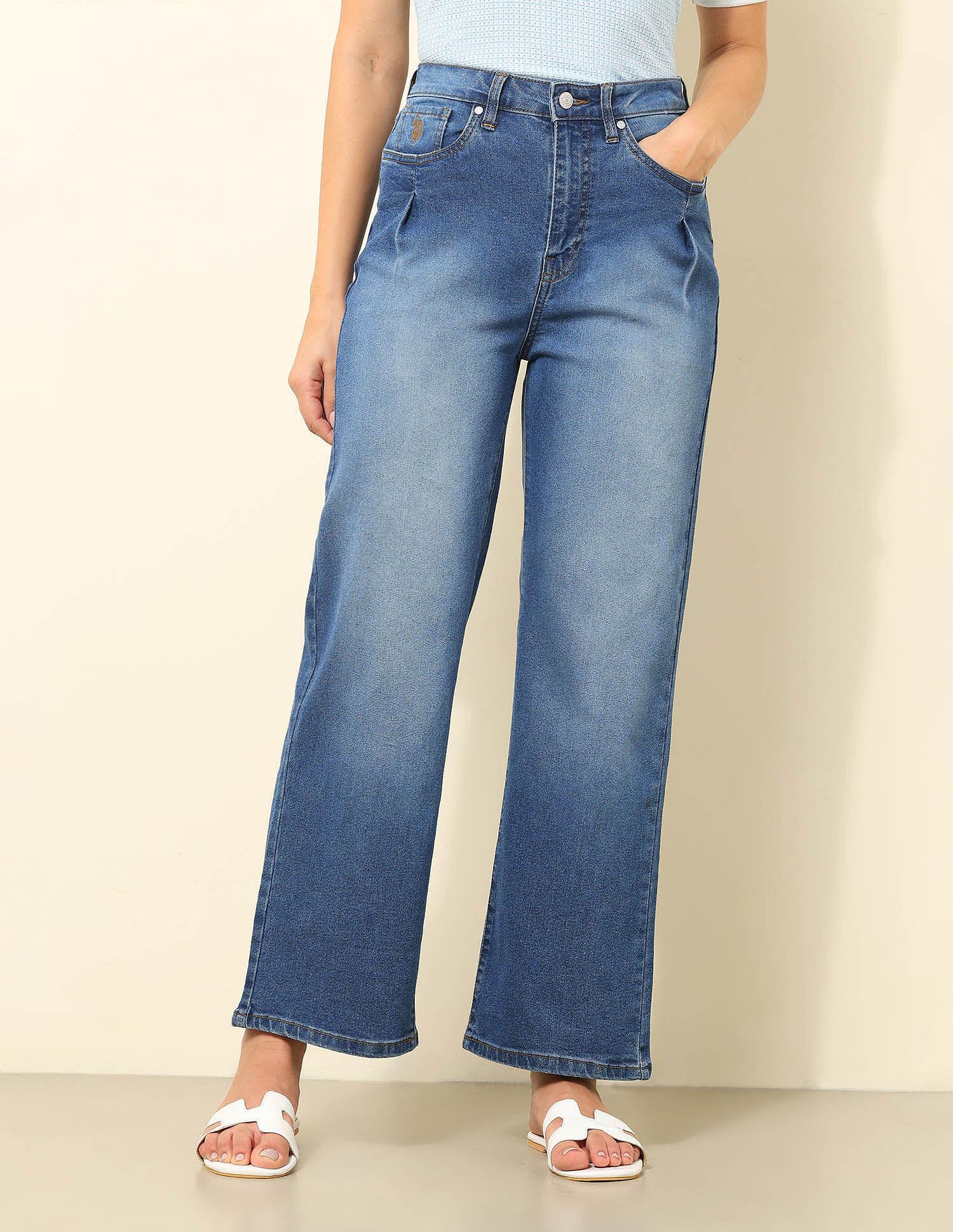 U.S. Polo Assn. Women High Rise Wide Leg Fit Jeans