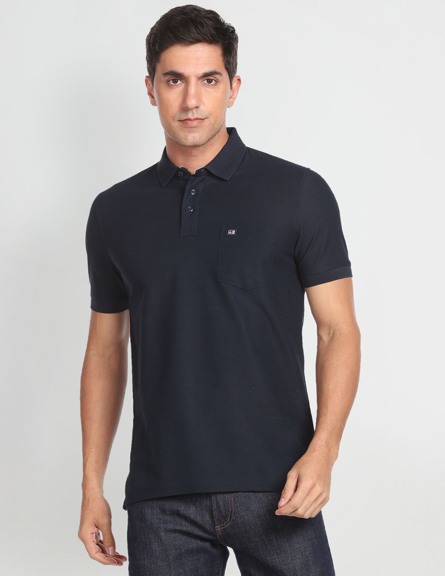 Arrow Sports Patterned Collar Textured Polo Shirt