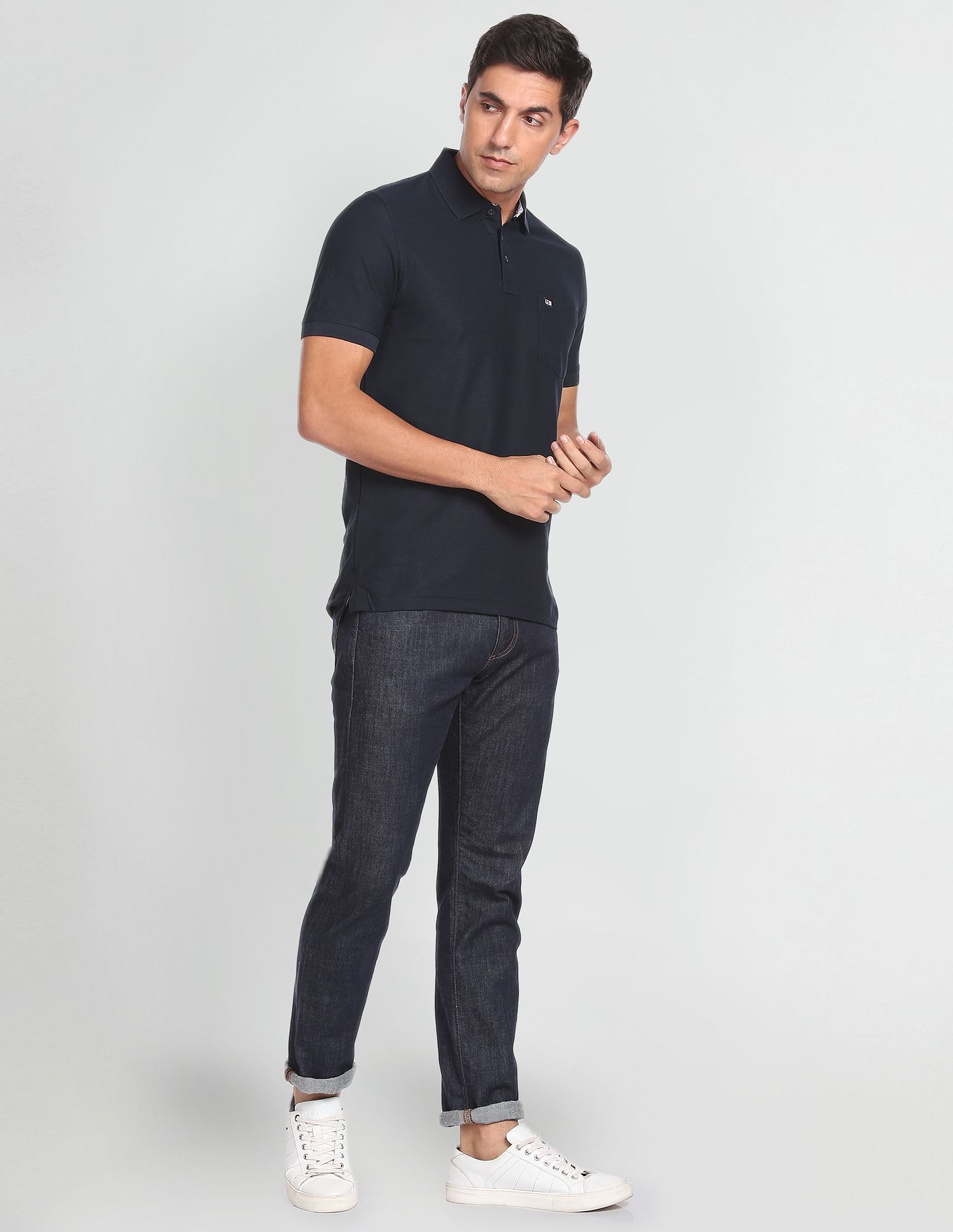 Arrow Sports Patterned Collar Textured Polo Shirt