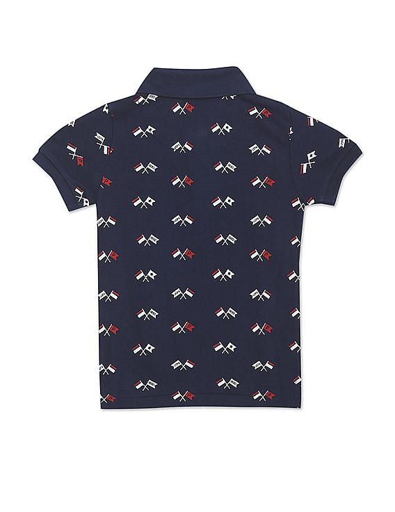 U.S. Polo Assn. Kids Ribbed Collar All Over Print Polo Shirt