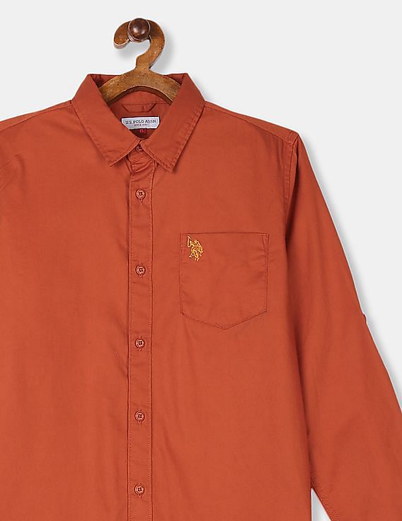 U.S. Polo Assn. Kids Boys Roll Up Sleeve Solid Shirt