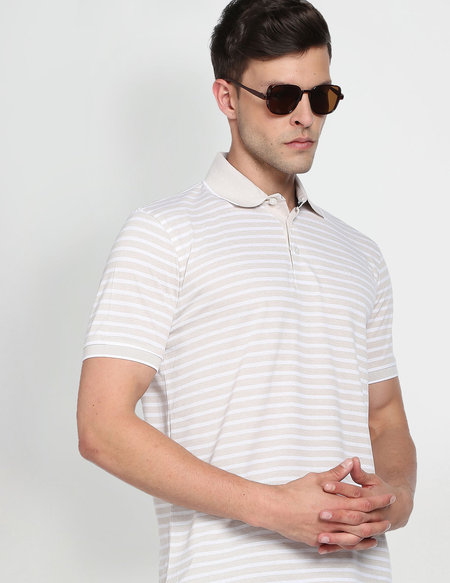 Arrow Horizontal Stripe Pique Polo Shirt