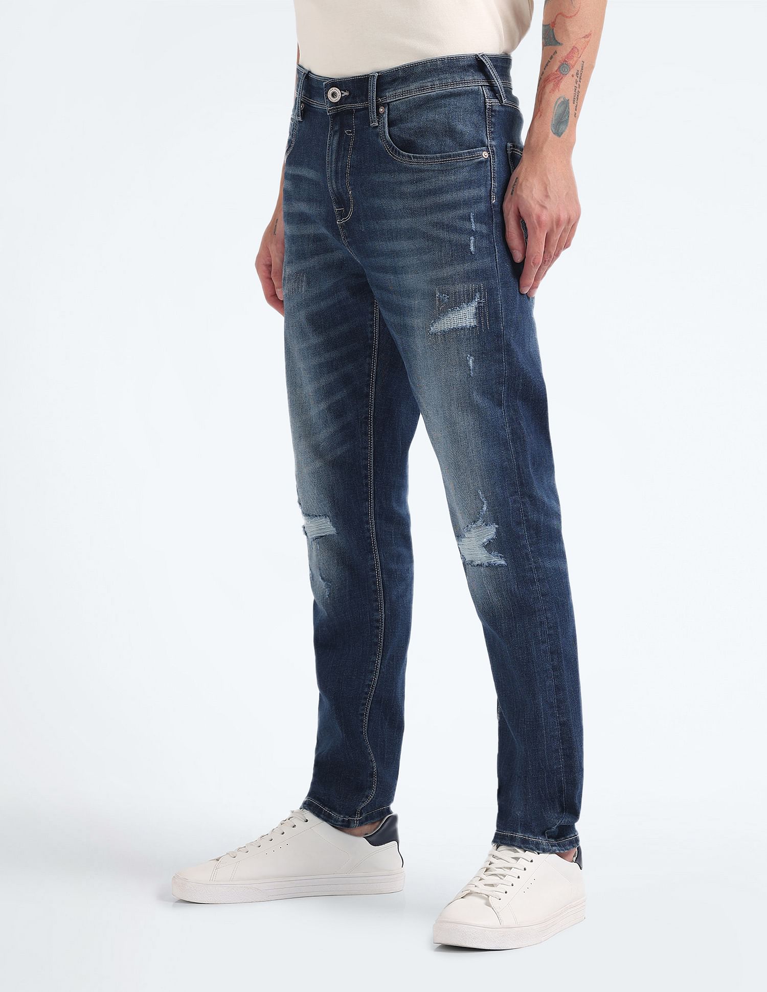 Flying Machine Mid Rise Slash Slim Tapered Jeans