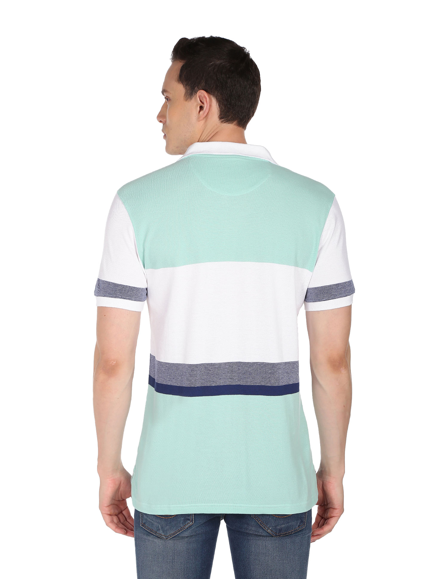 AD by Arvind Cotton Horizontal Stripe Polo Shirt