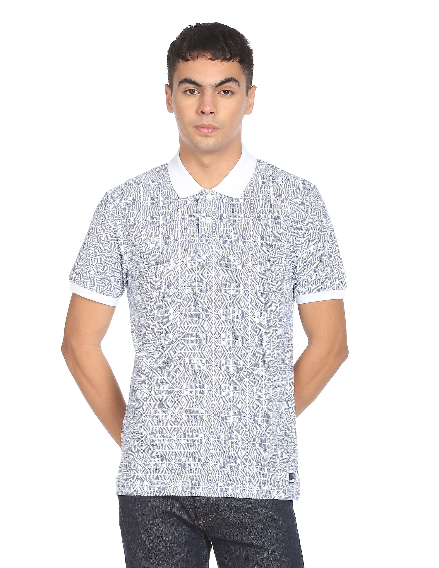 Flying Machine All Over Geometric Print Cotton Polo Shirt
