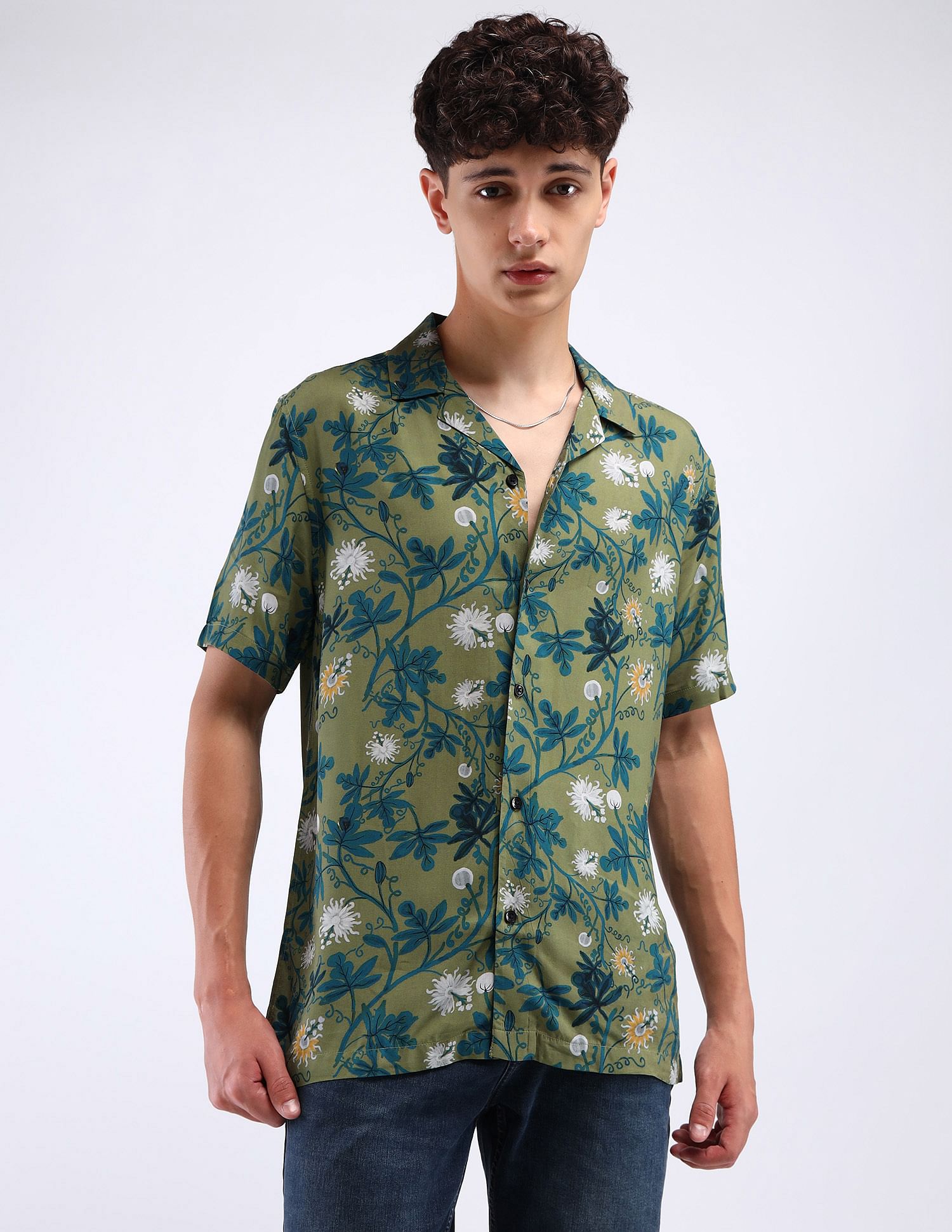Flying Machine Cuban Collar Cotton Shirt