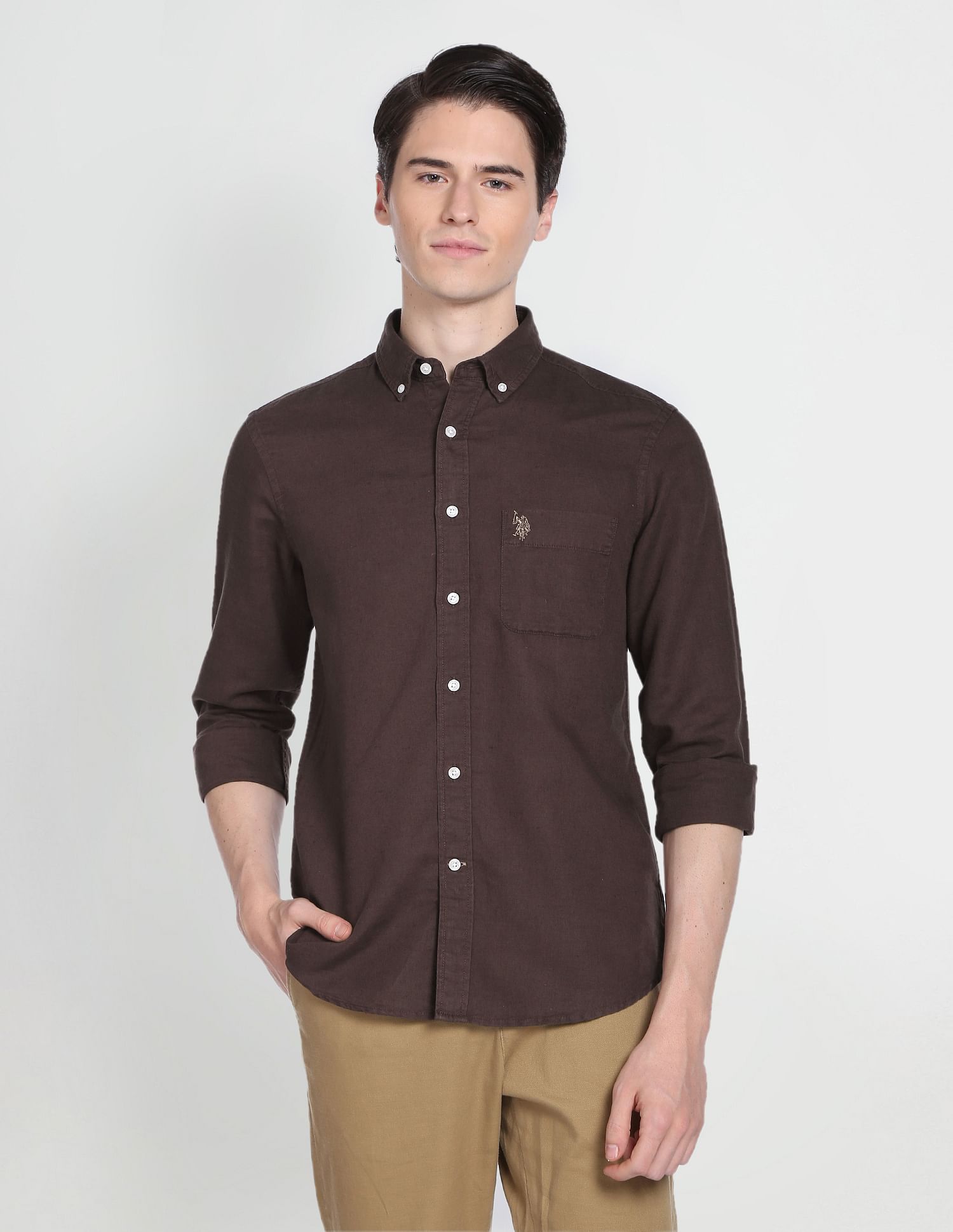 U.S. Polo Assn. Denim Co. Button Down Collar Overdyed Solid Shirt