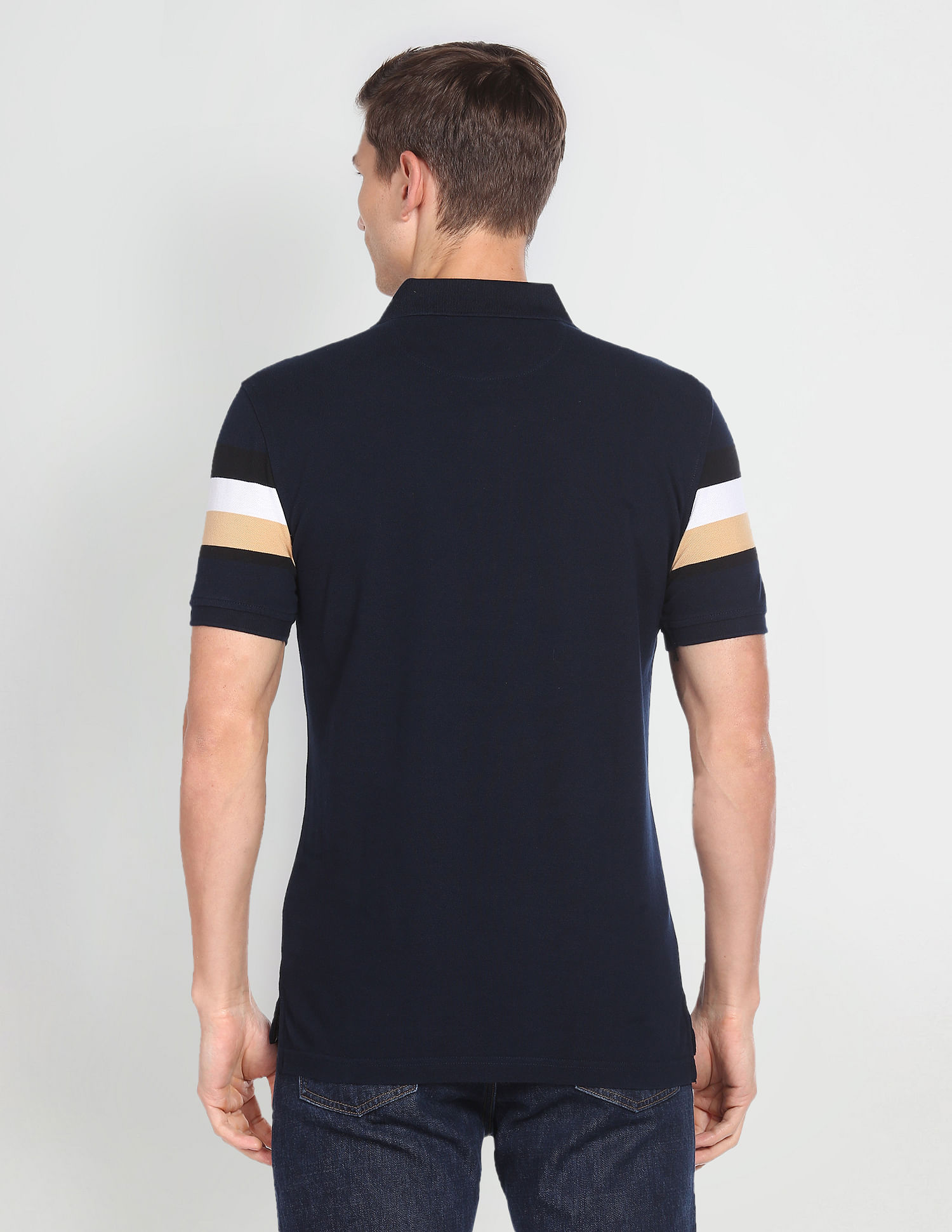 Arrow Sports Striped Sleeve Cotton Polo Shirt