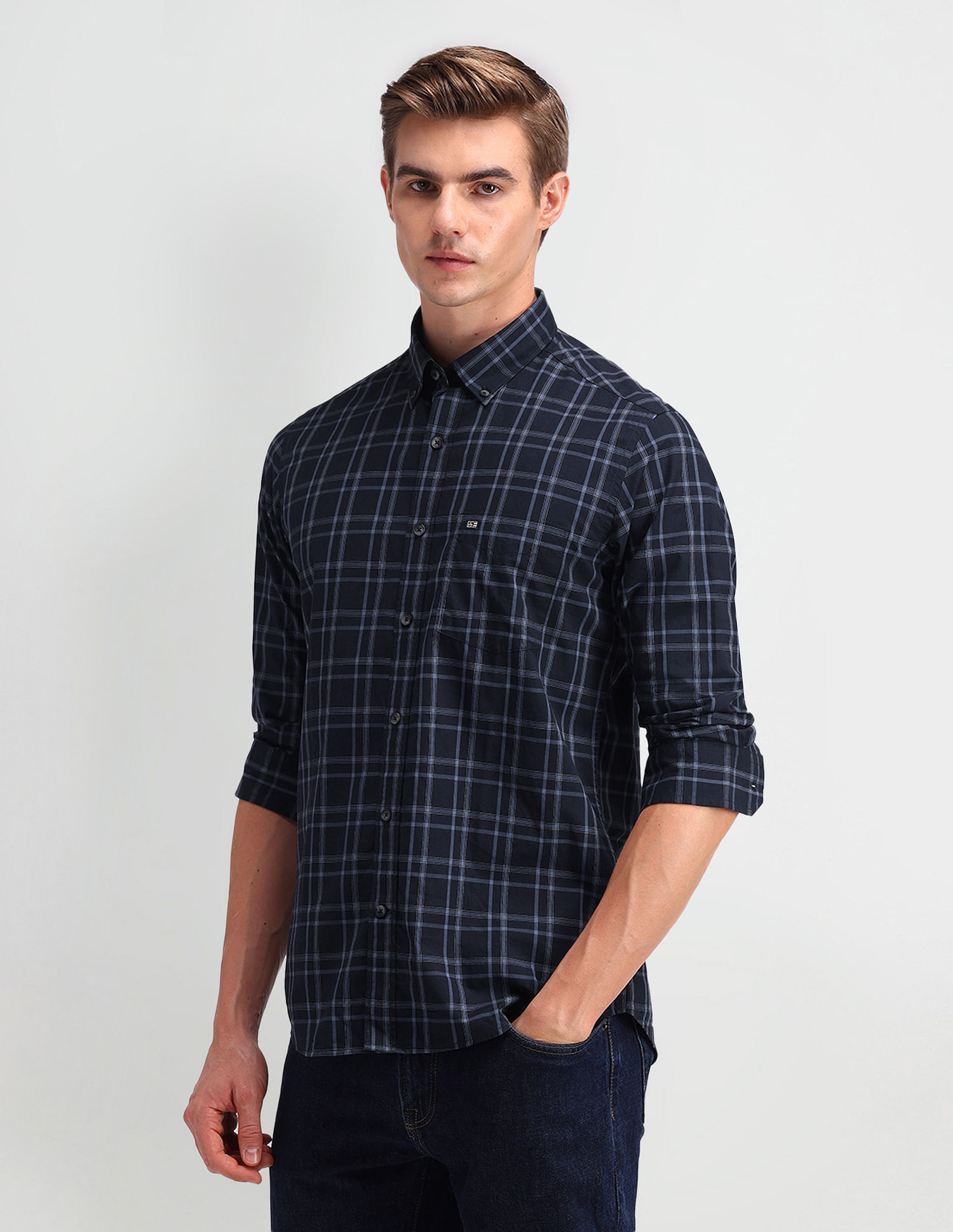 Arrow Sport Pure Cotton Grid Tattersall Checked Shirt