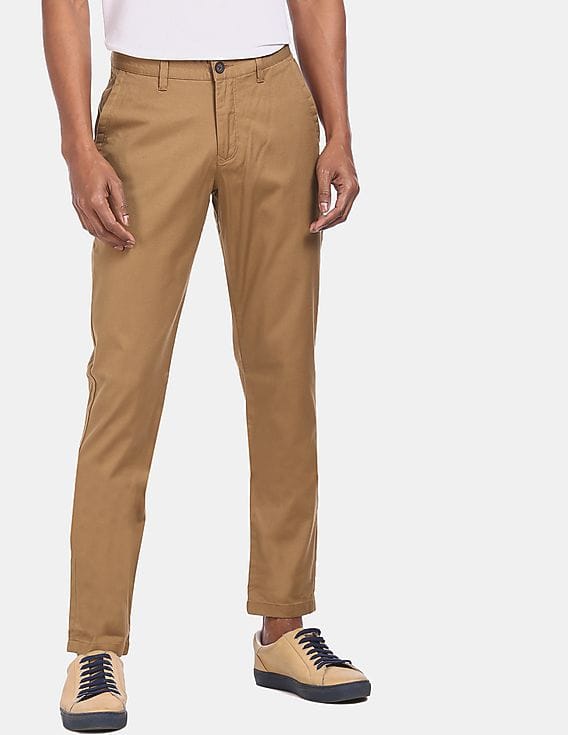Buy Arvind Men Light Brown Mid Rise 