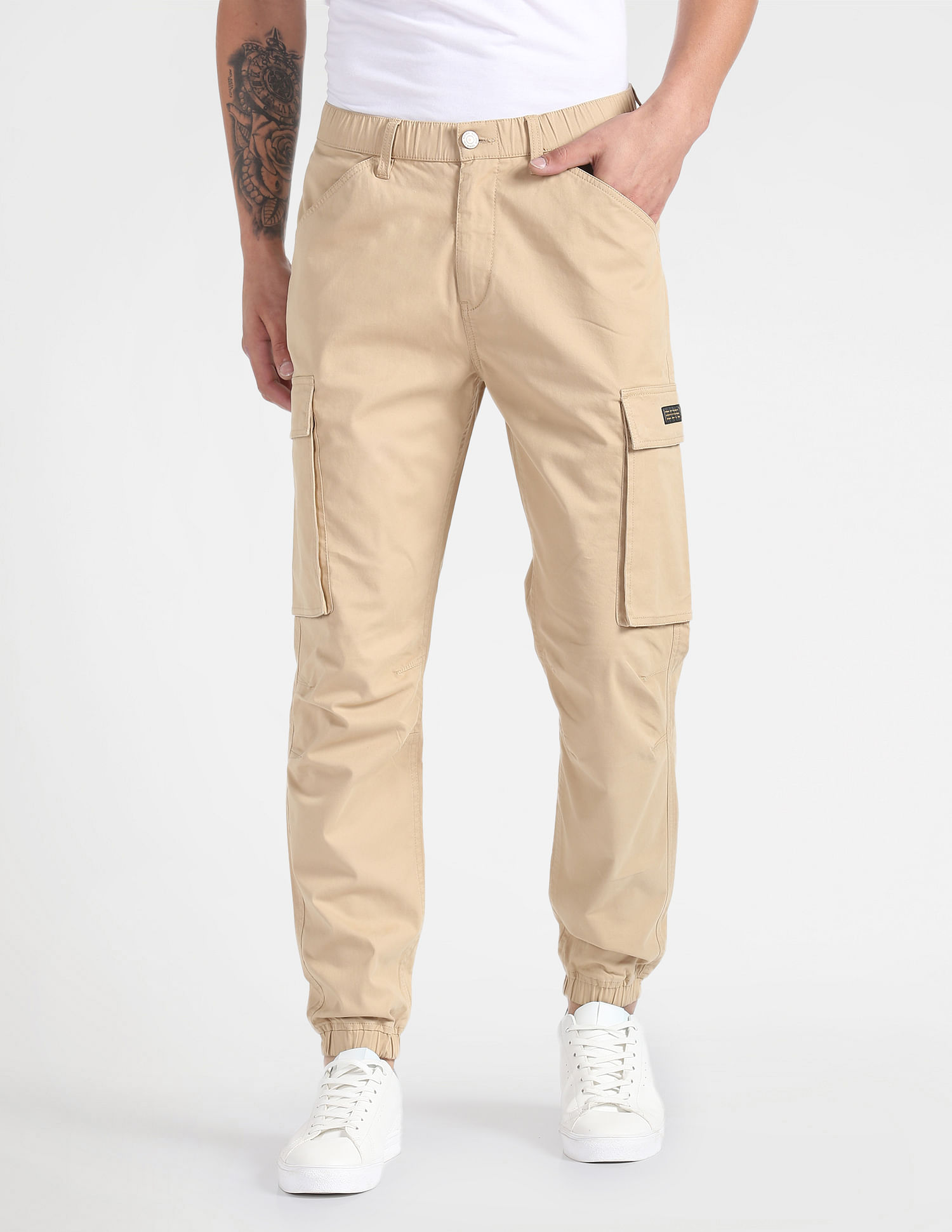 Flying Machine Solid Jogger Fit Cargo Trousers