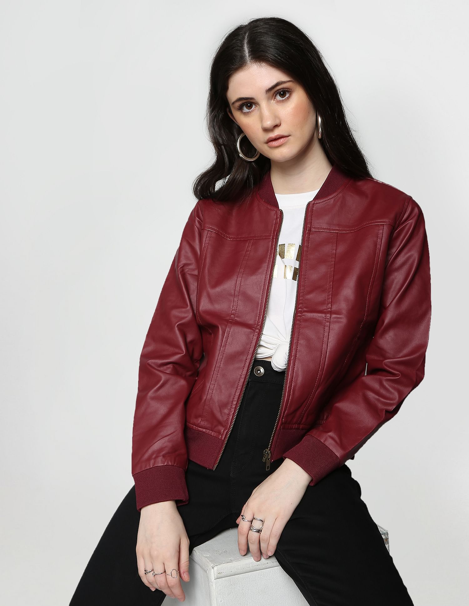 Buy Flying Machine Women Stand Collar Solid Bomber Jacket NNNOW